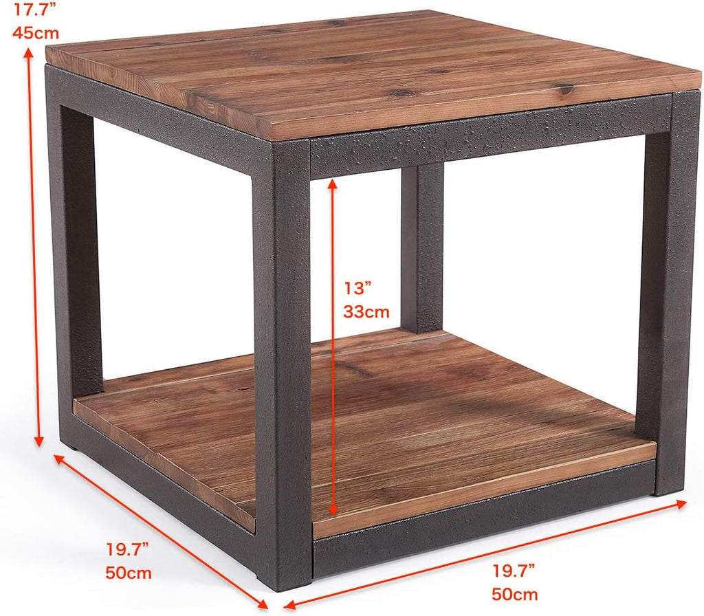Vintage Industrial Side End Table with Storage Shelf, Reclaimed Wood, Rustic Brown Metal Frame X851