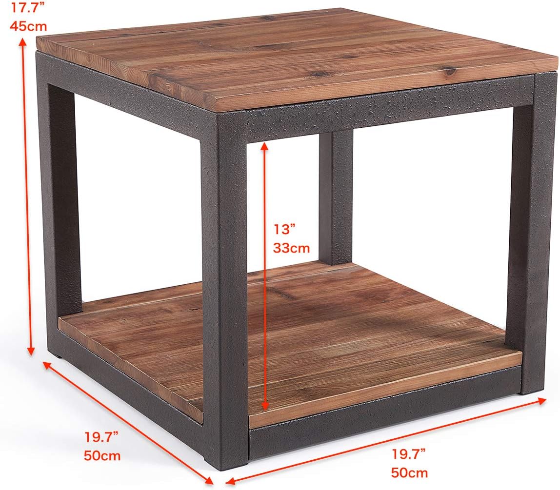 Vintage Industrial Side End Table with Storage Shelf, Reclaimed Wood, Rustic Brown Metal Frame X851