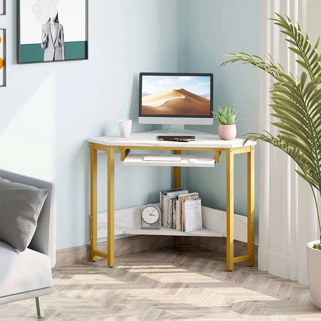 Modern Triangle Corner Computer Desk with Keyboard Tray A991