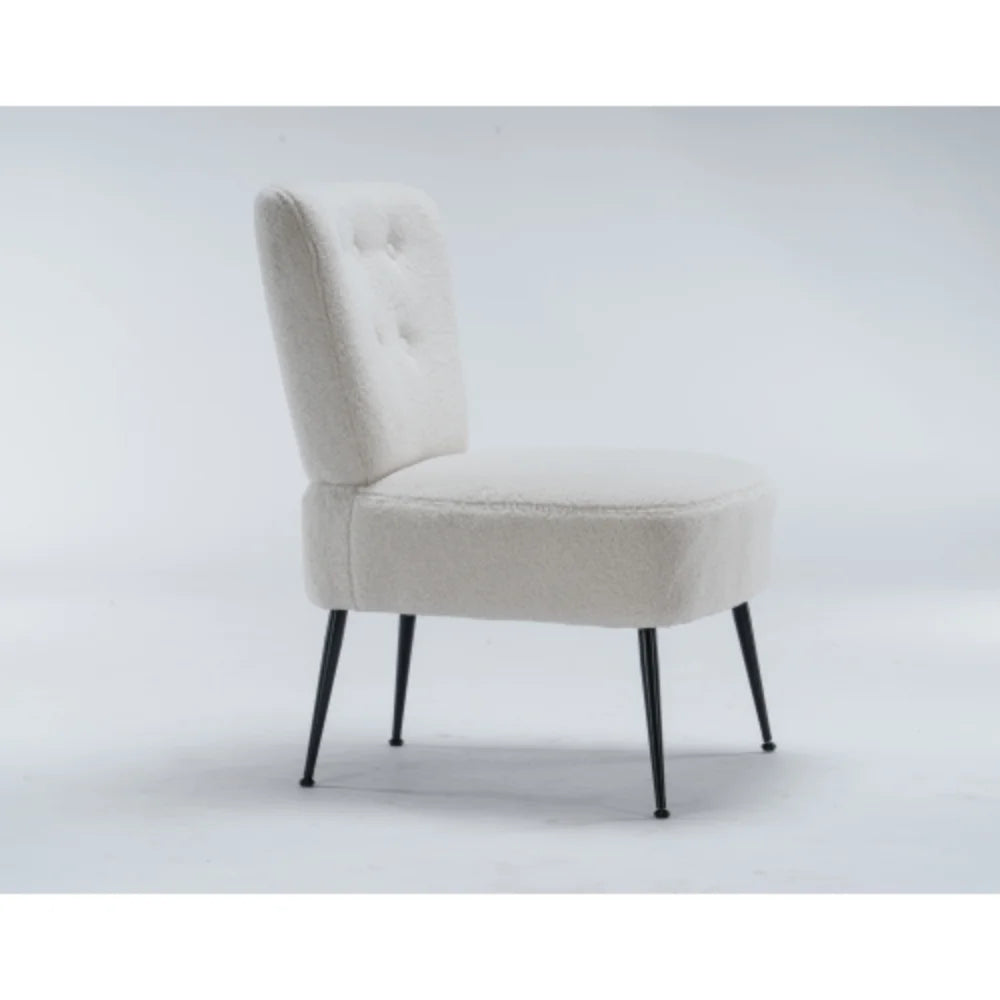 Ivory White Tufted Teddy Fabric Slipper Chair with Black Metal Legs X746907