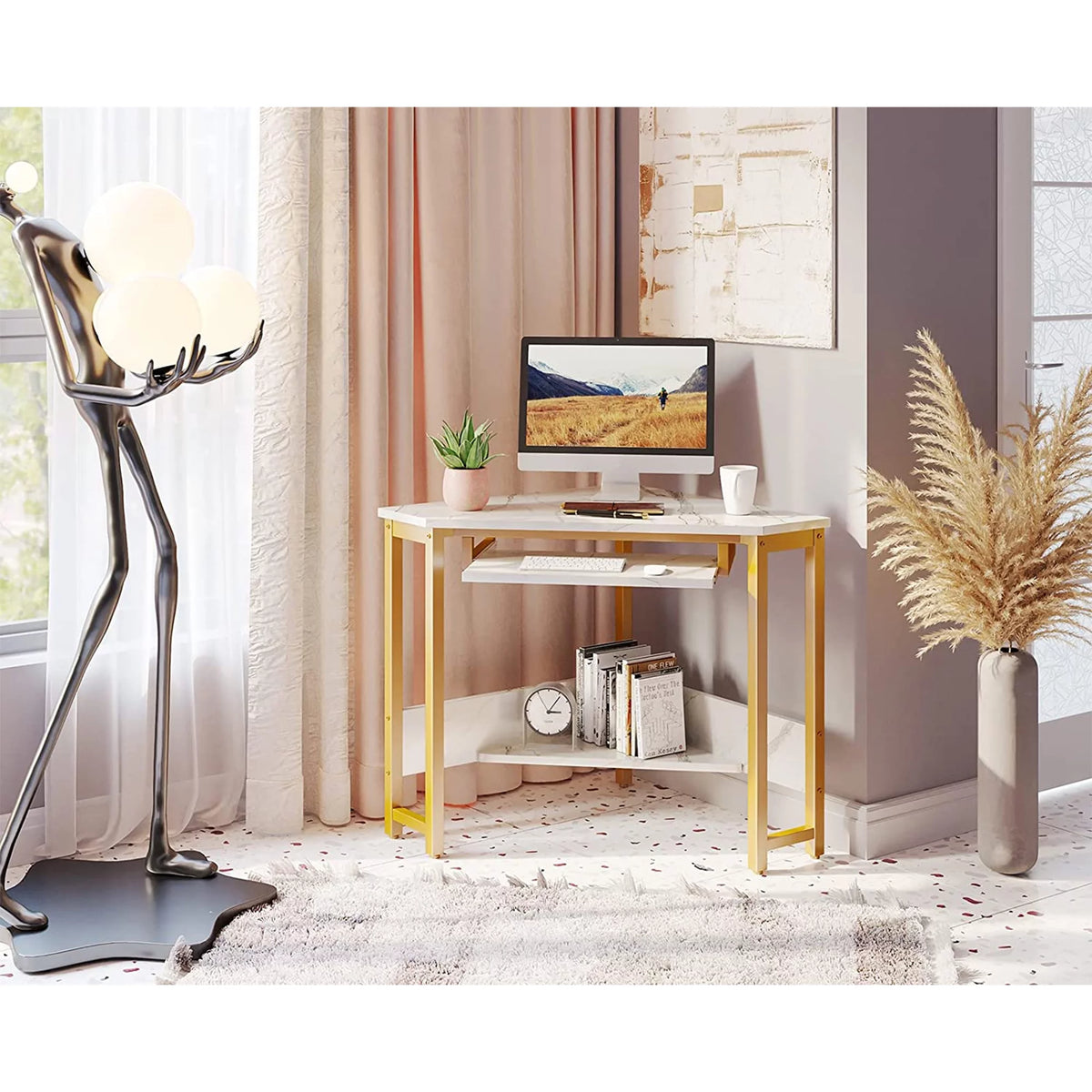 Modern Triangle Corner Computer Desk with Keyboard Tray A991
