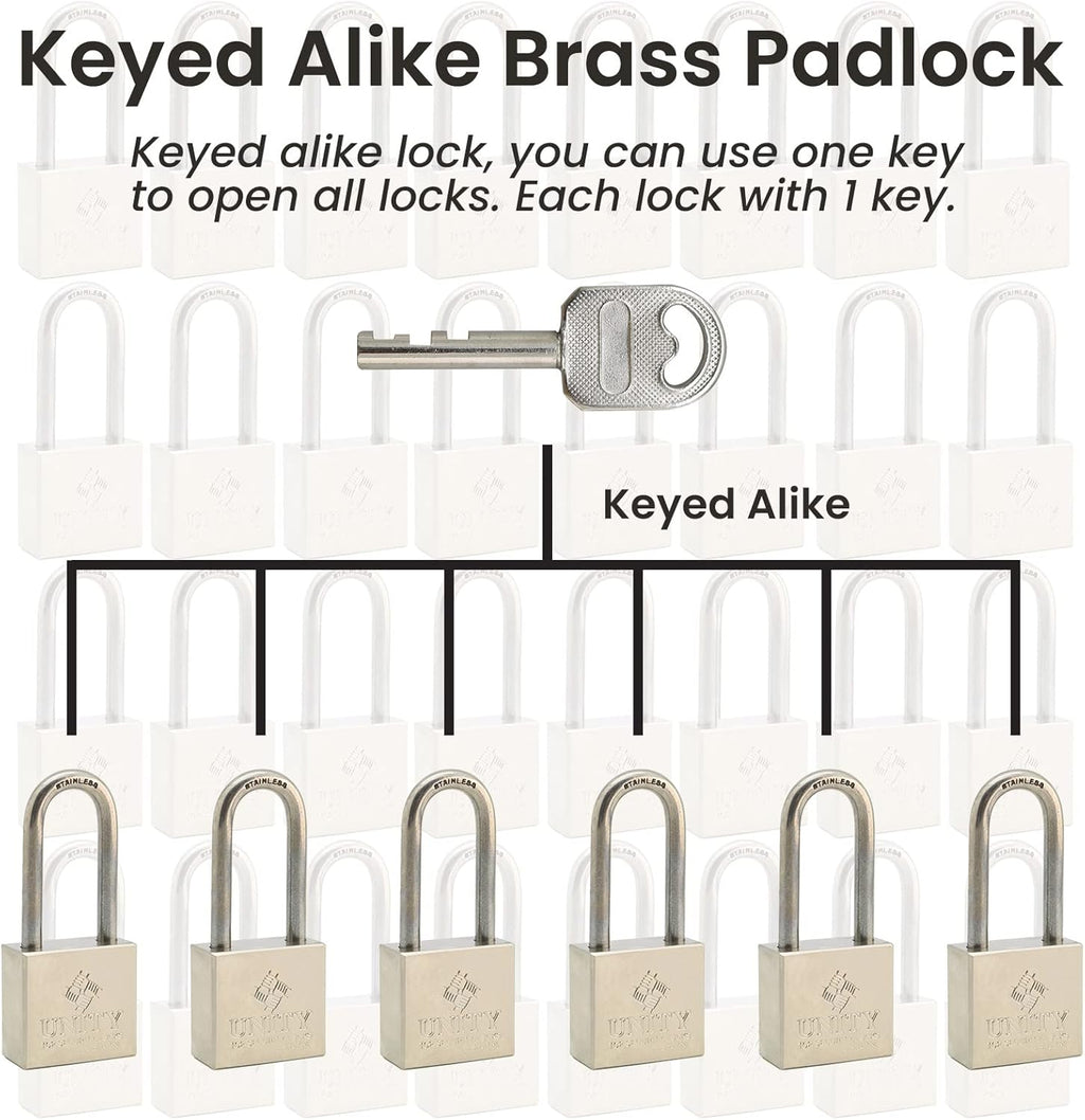 24 Pack Brass Keyed Alike Padlock with Long Shackle D3150