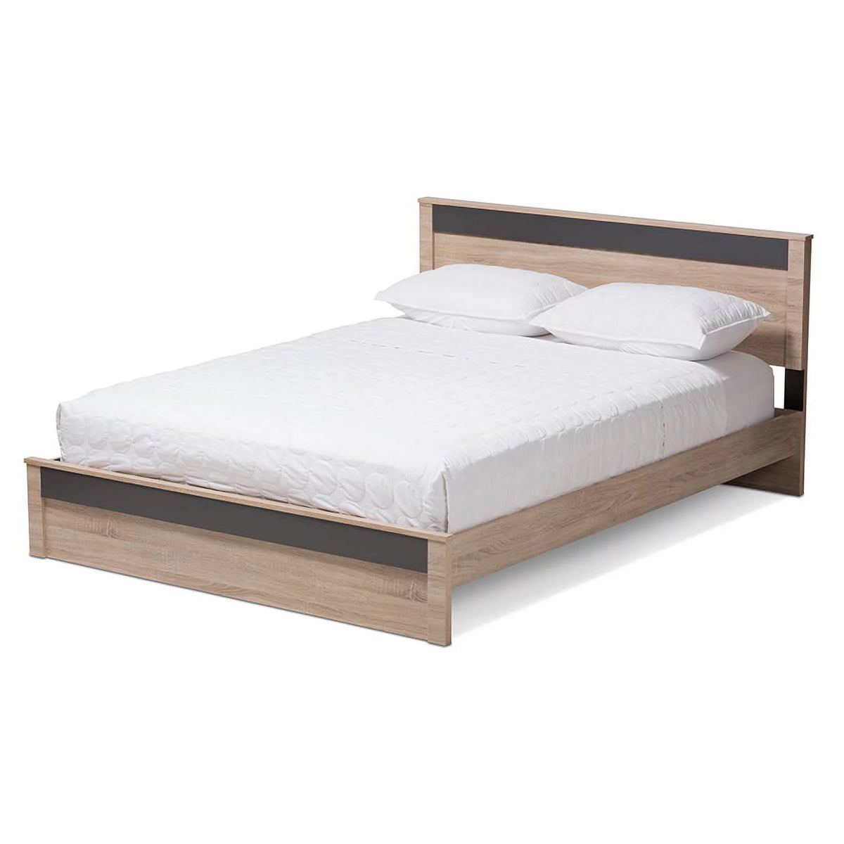 Queen Size Two-Tone Oak and Grey Wood Platform Bed F184