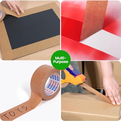 Kraft Paper Tape, 2 Inch x 60 Yards x 3 Rolls, Biodegradable Brown Packing Tape W9655