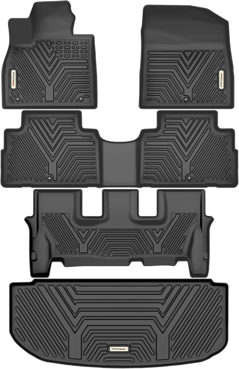 Black Custom Fit Car Floor Mats 3 Rows with Cargo Trunk Liner F904