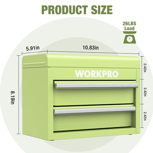 Mini Metal Tool Box with 2 Drawers and Top Storage, Cold Rolled Steel Toolbox A319