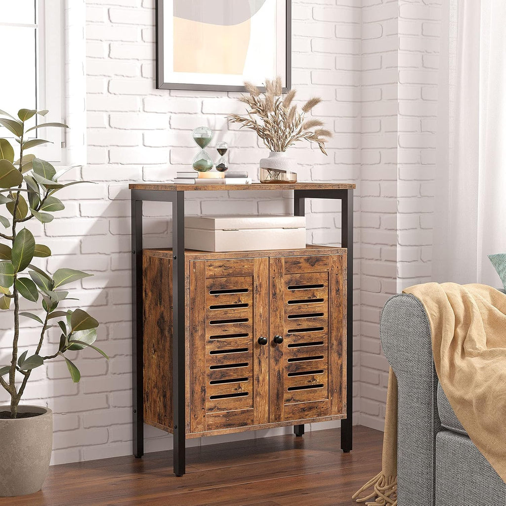 Rustic Brown Floor Storage Cabinet with Hidden Adjustable Shelf G221769
