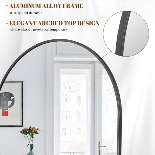 30"x71" Black Arched Full Length Mirror with Aluminum Alloy Frame I133