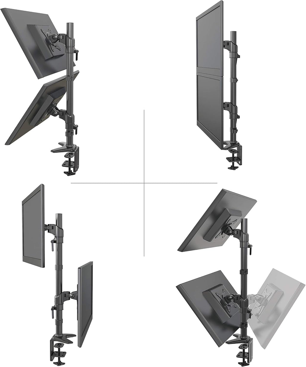 Vertical Dual Monitor Mount, Height Adjustable Heavy Duty C-Clamp and Grommet Mounting Base, VESA 75*75mm/100*100mm O65497