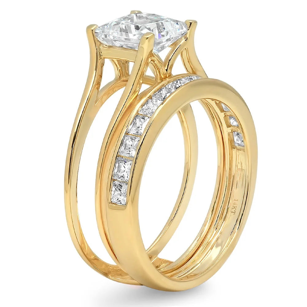 18K Yellow Gold Solitaire Bridal Set SZ 3.5 I8498