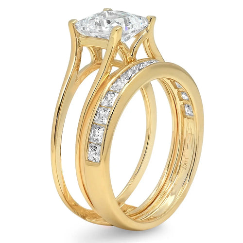 18K Yellow Gold Solitaire Bridal Set SZ 3.5 I8498