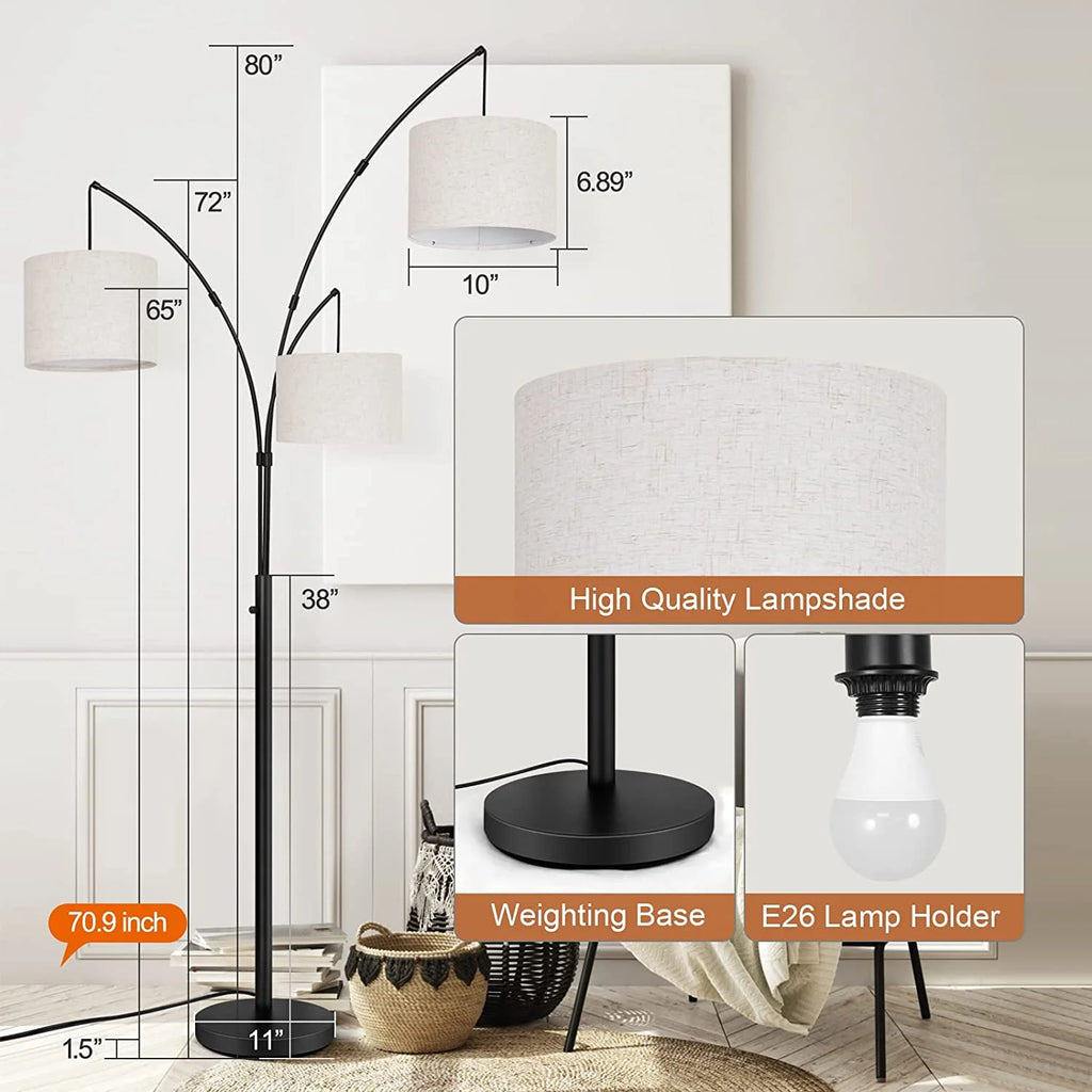 Black Arc Floor Lamp with Linen Lamp Shade F480