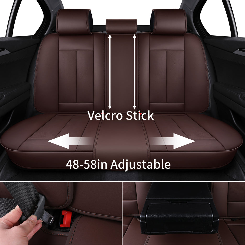 Brown Leather Rear Seat Covers Set, Waterproof Universal Fit S370379