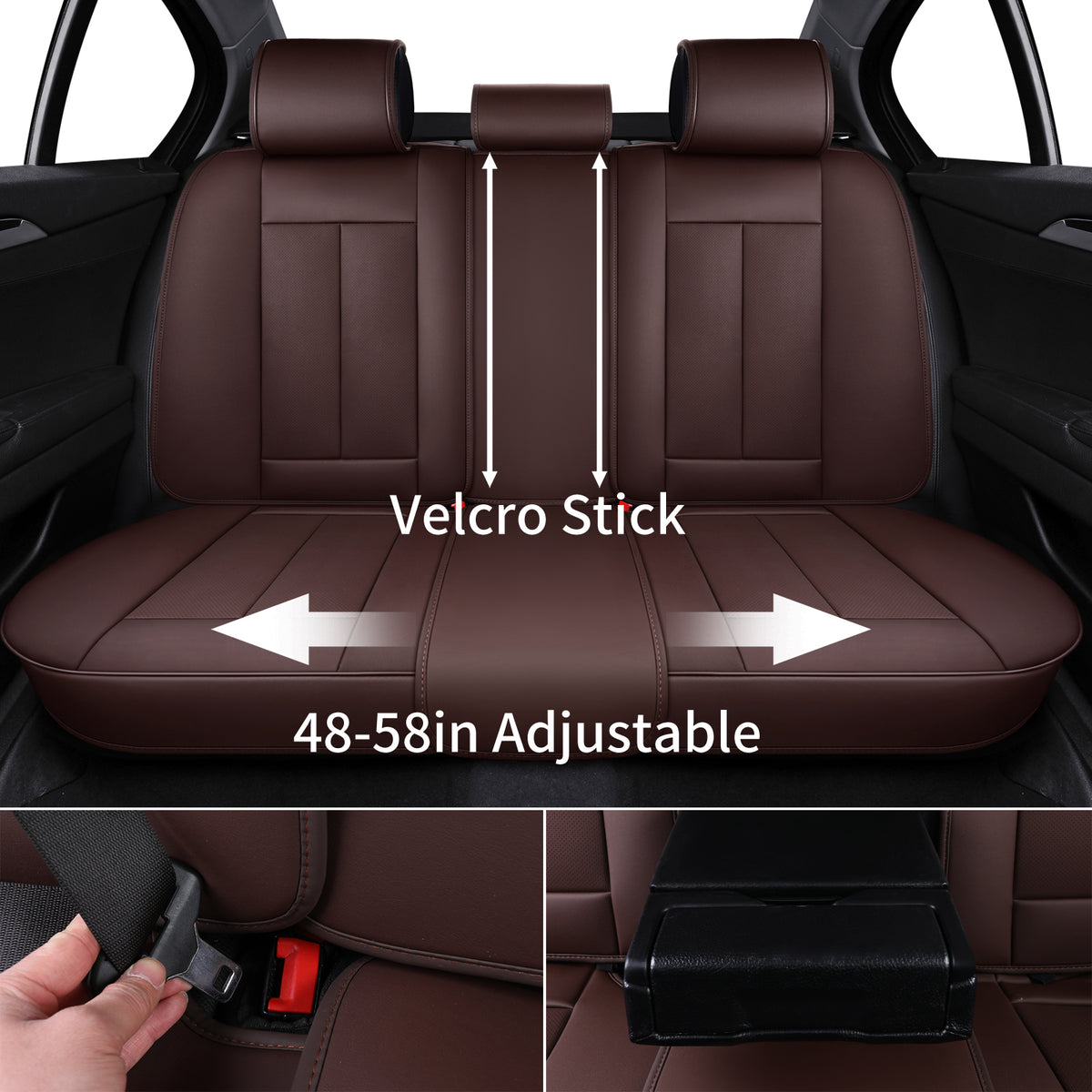 Brown Leather Rear Seat Covers Set, Waterproof Universal Fit S370379