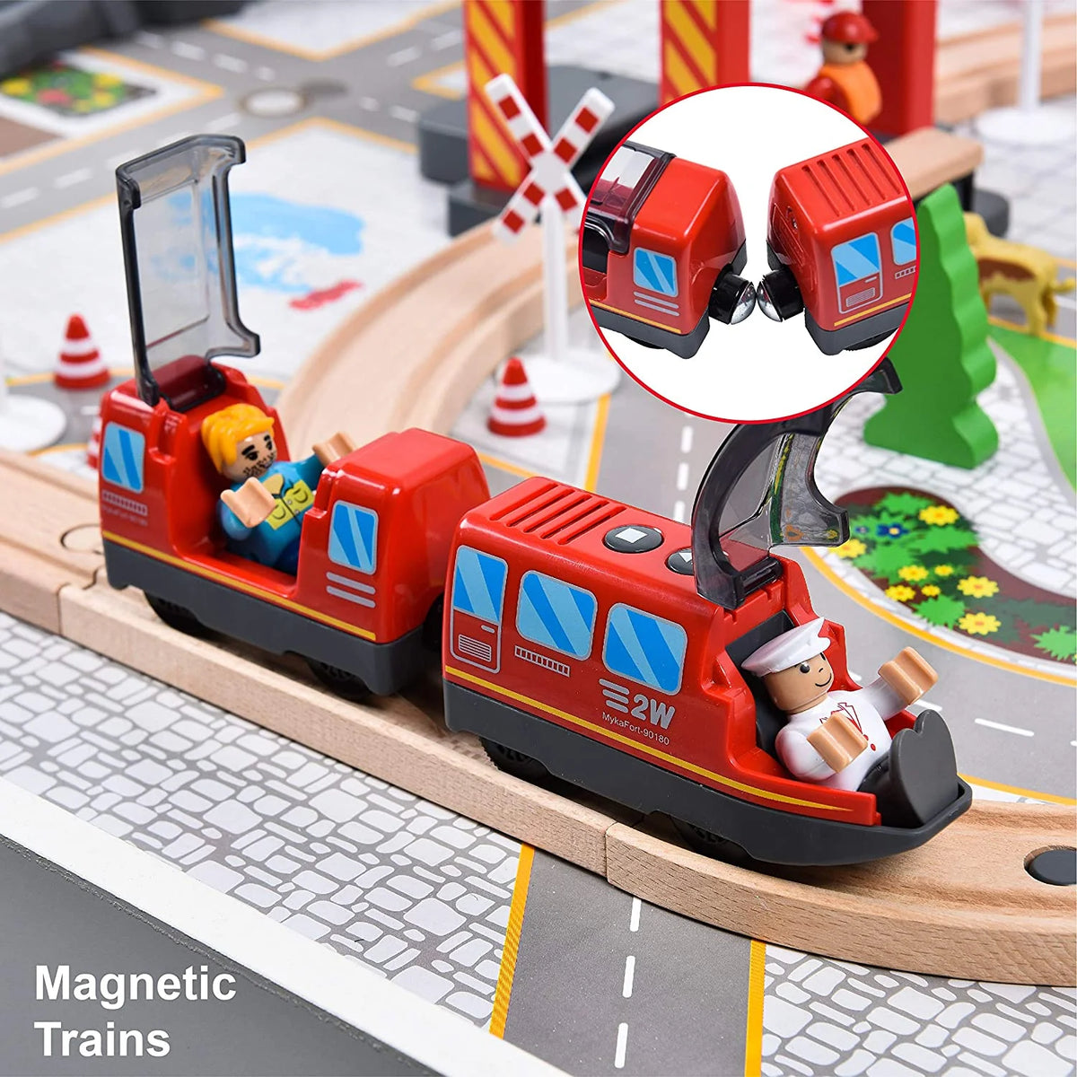 Red Battery Operated Action Locomotive Train Set for Wooden Train Tracks M335
