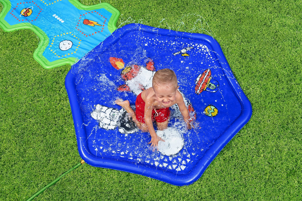Kids Sprinkler Splash Pad and Inflatable Water Slide I56978