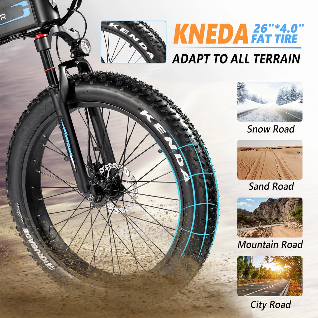 750W 48V 12AH Removable Battery 26" Fat Tire Folding Electric Bike D11534