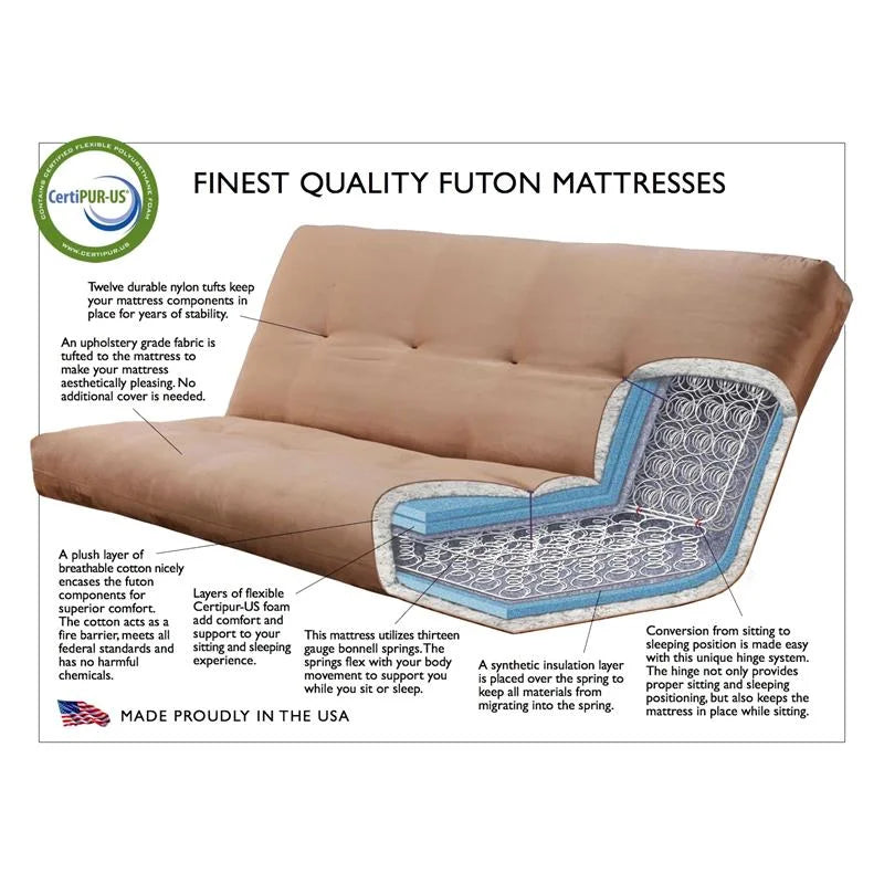 Queen Futon with Fabric Mattress in Gray and Rustic Walnut U88184