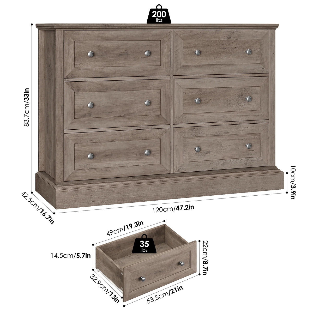 White 6 Drawer Double Dresser Z713261