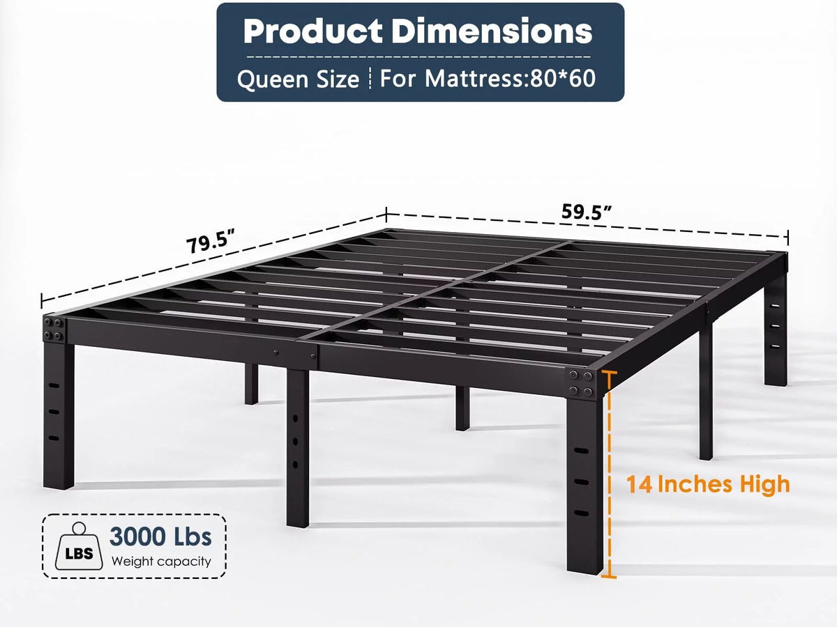 14" Queen Metal Bed Frame with Steel Slats P626806