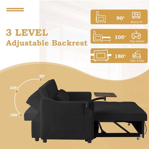 Grey Velvet Convertible Sleeper Sofa with Pull Out Bed R922