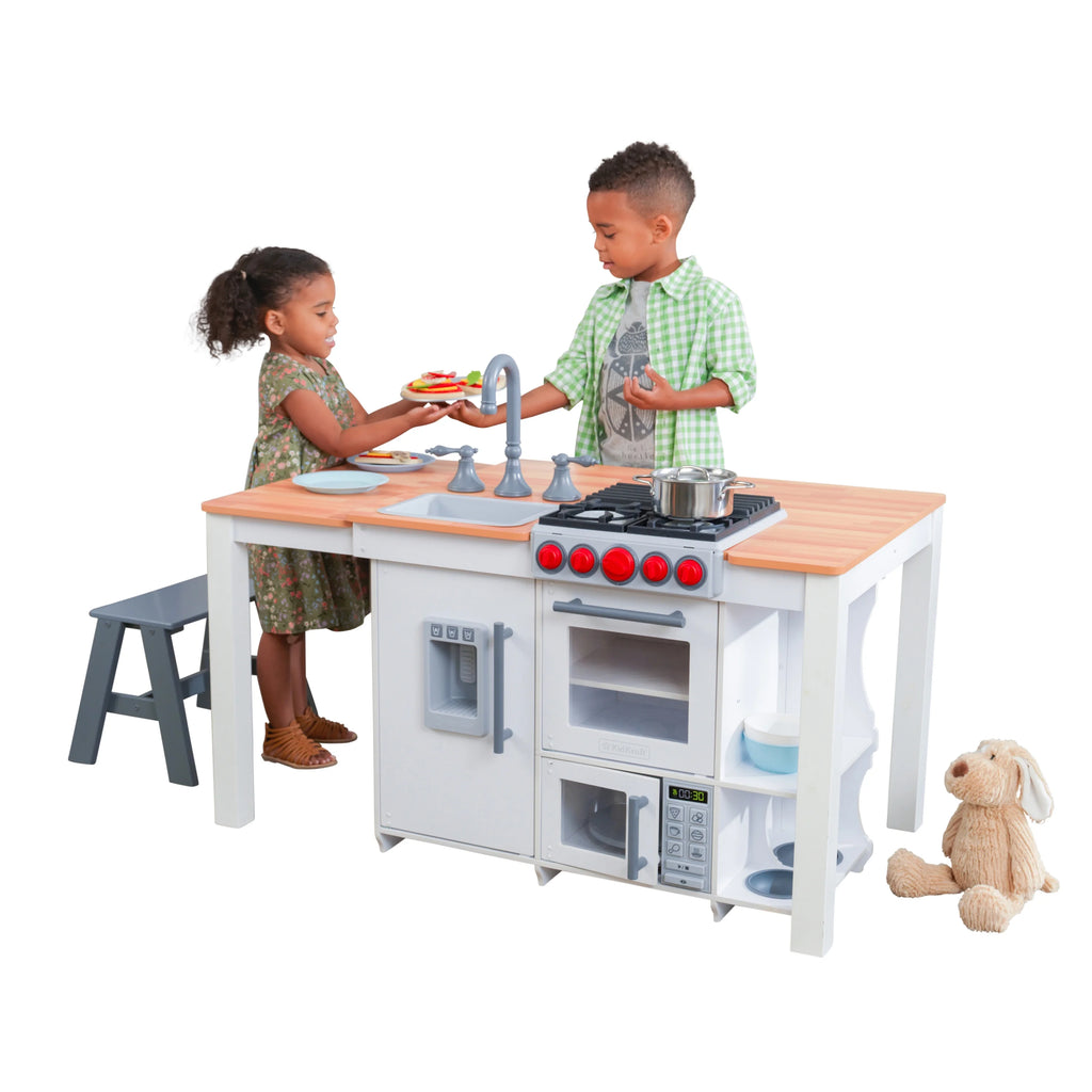 White Wooden Play Kitchen with Lights and Sounds E854775