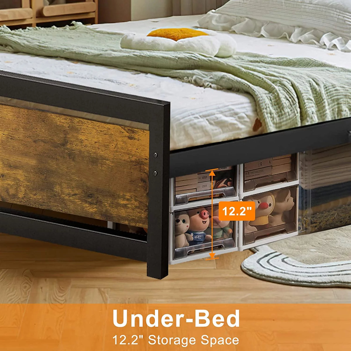 King Size Metal Bed Frame with Wood Headboard V40165