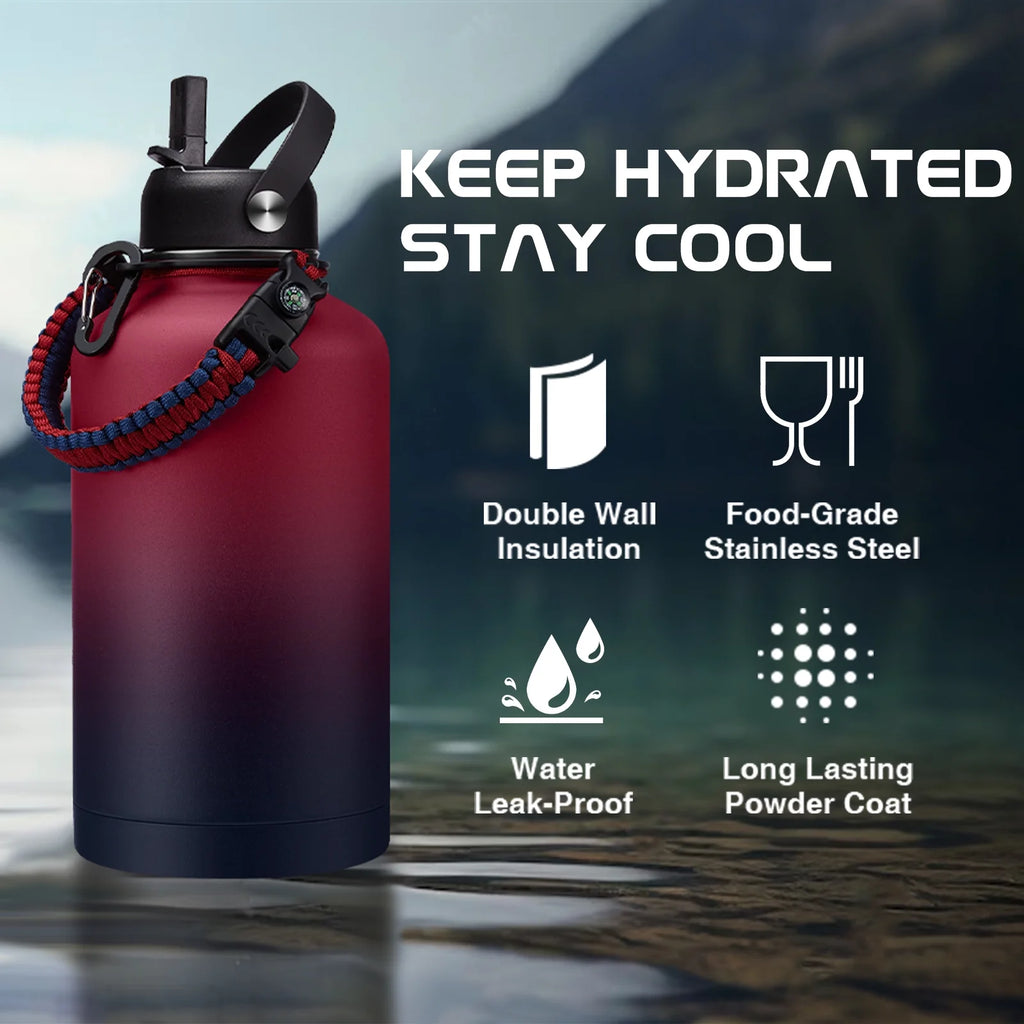 64OZ Insulated Water Bottle with Straw & Spout Lid C71434