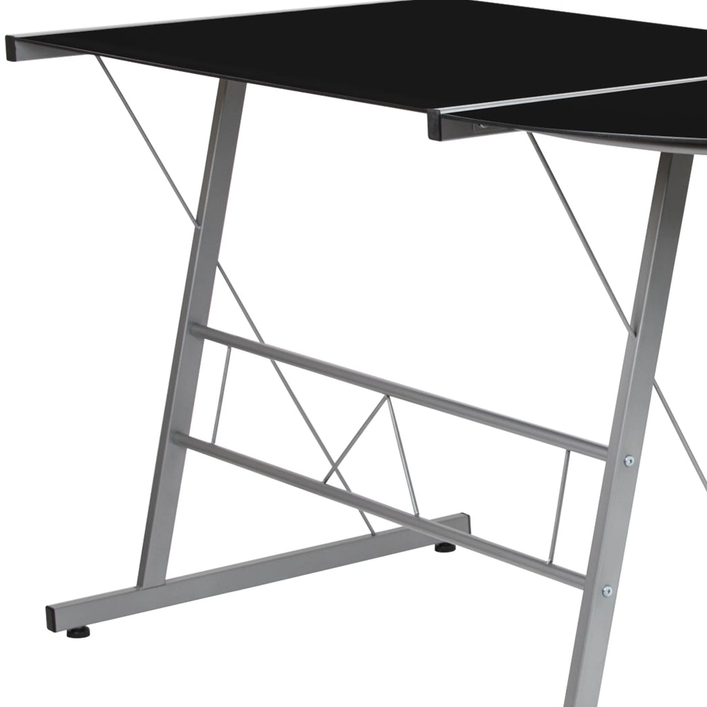 L-Shaped Gaming Desk with Black Tempered Glass Top F626953