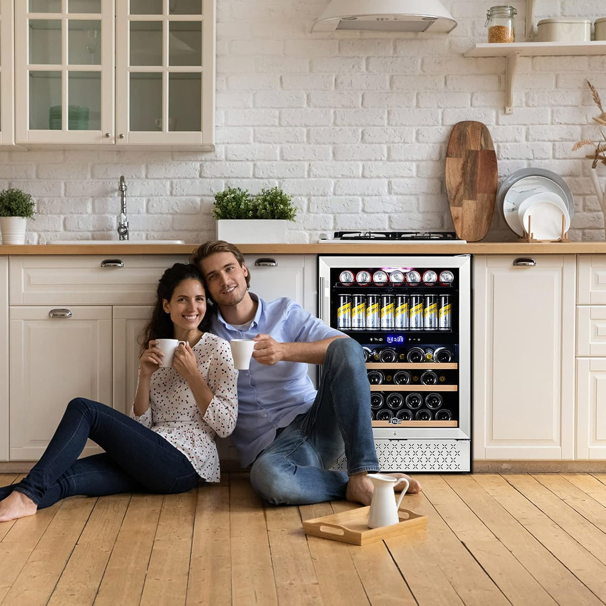 Stainless Steel Under Counter Beverage Refrigerator, 130 Cans, French Door U779913