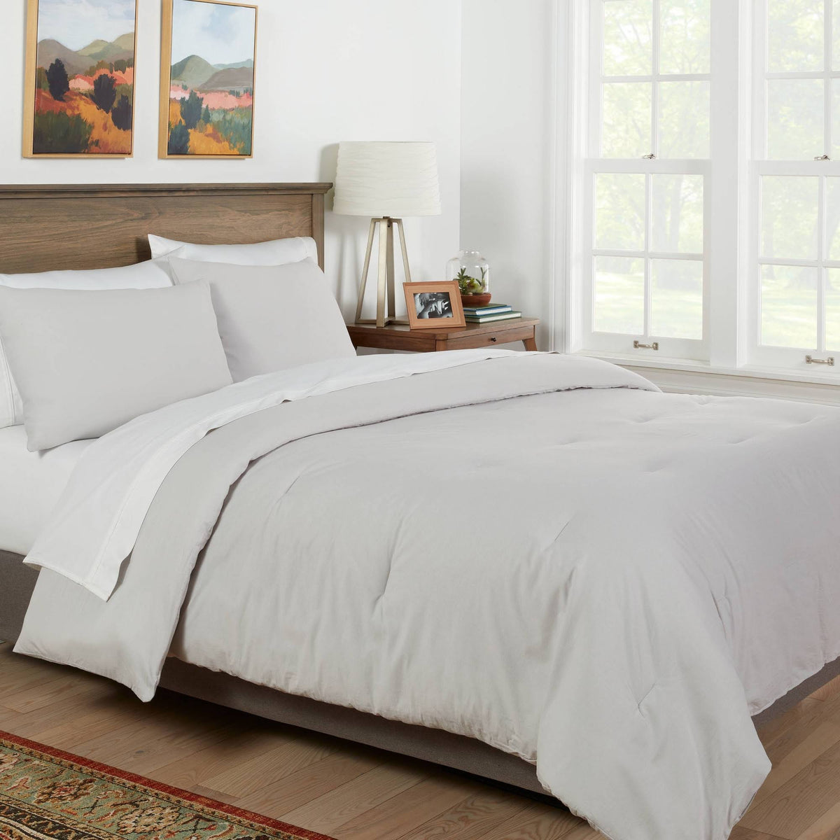 Light Gray Cotton Sateen Comforter & Sham Set U11853