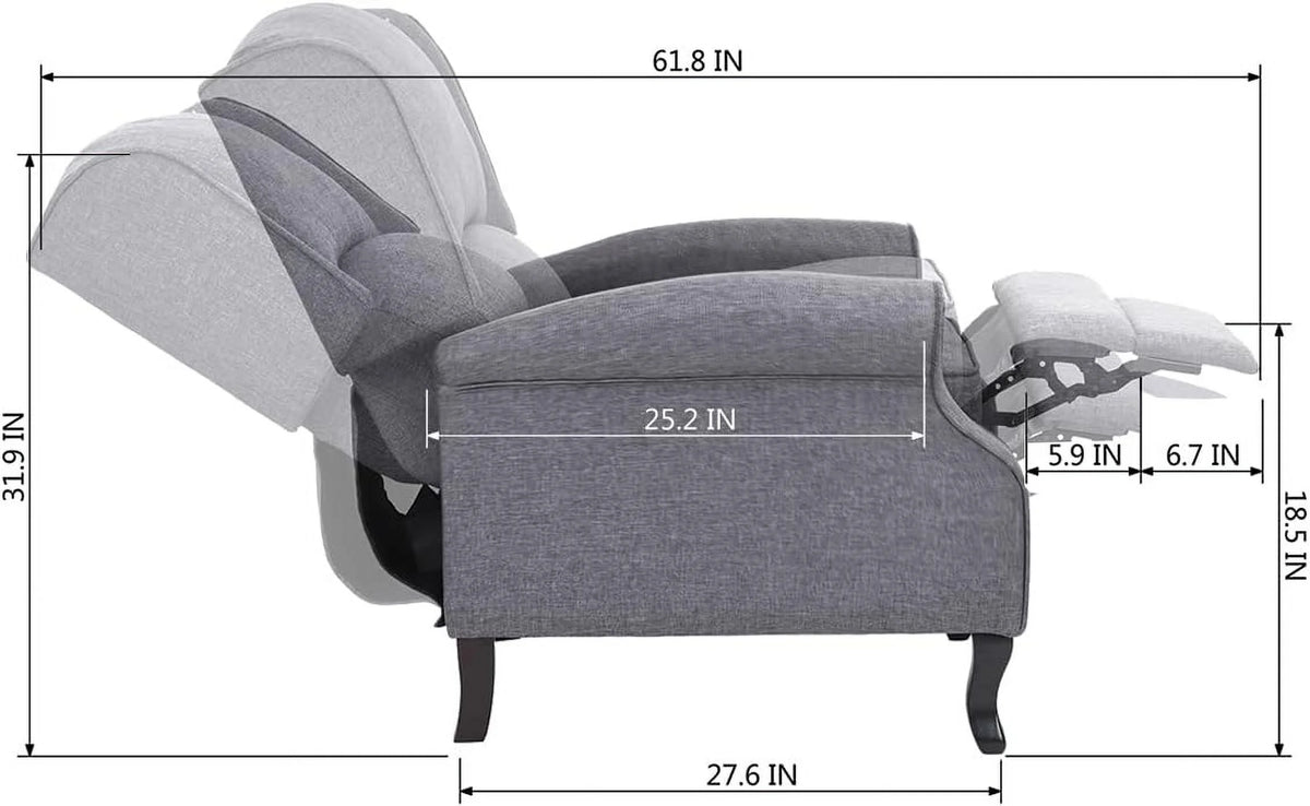 Gray Fabric Manual Push Back Recliner Sofa X1745