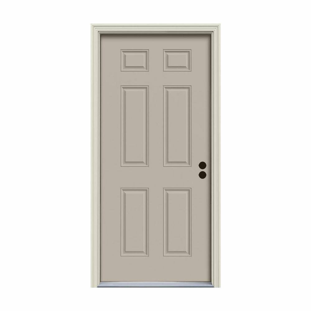 36 in. x 80 in. 6-Panel Desert Sand Painted Steel Prehung Left-Hand Inswing Front Door with Brickmould V864