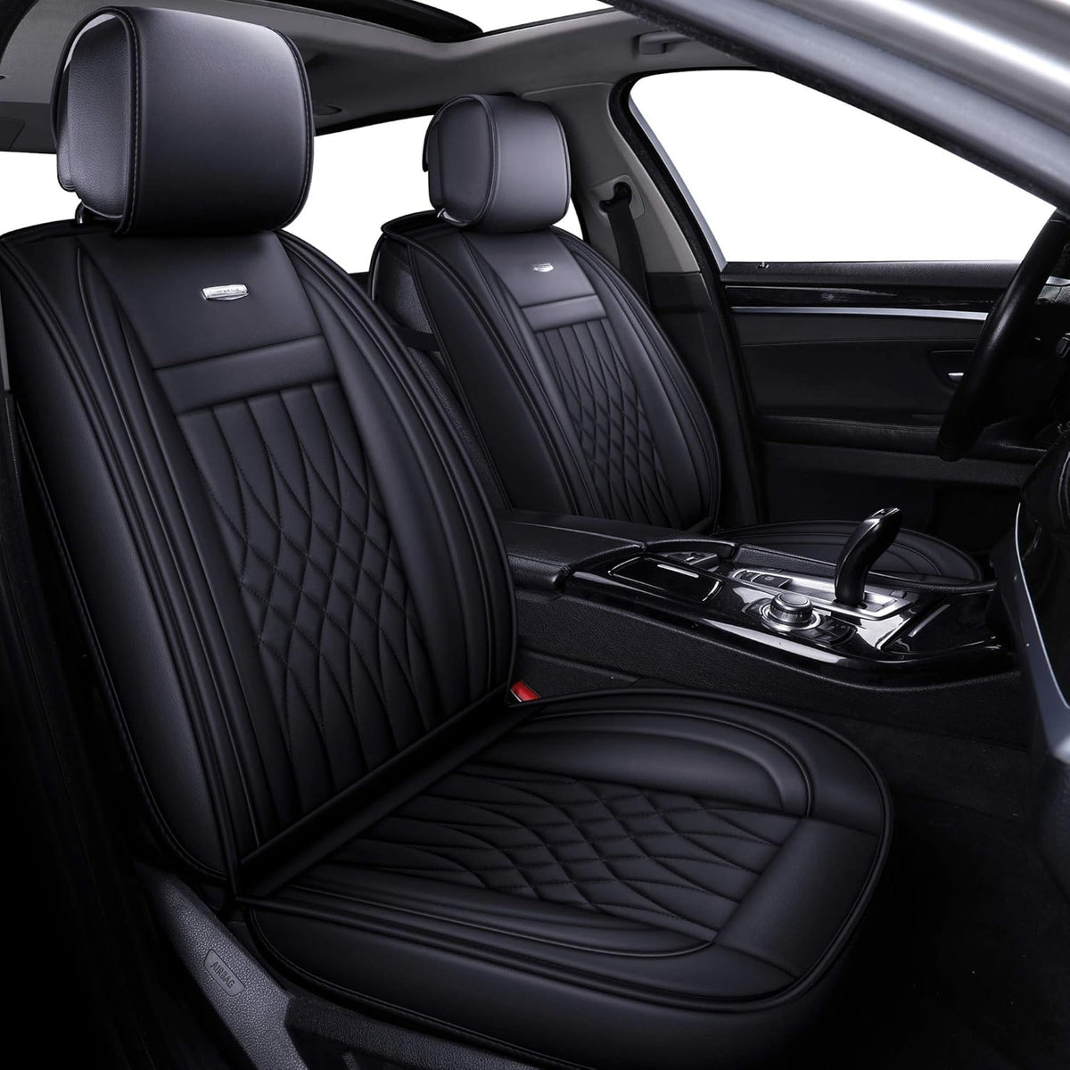 5 Car Seat Covers Full Set Waterproof Leather Universal Fit Black B960