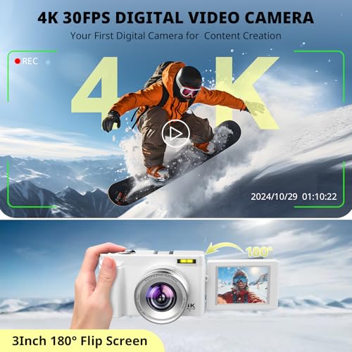 4K 48MP Compact Digital Camera with 16X Zoom, Black M802005