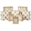Assorted Christmas Gift Bags, Recyclable Kraft Brown with Snowflake, Plaid and Trees, 8 Bags: 3 Small 6", 3 Medium 9", 2 Large 13" G314194