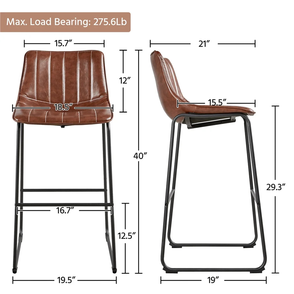 Brown PU Leather Bar Stool with Backrest, Set of 4 S603