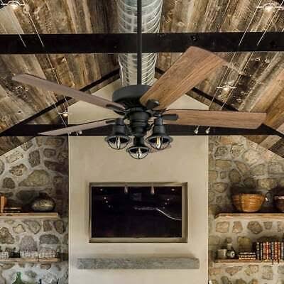 Rustic Industrial Farmhouse LED Ceiling Fan with Light Kit and Remote, 52x22 Y15689