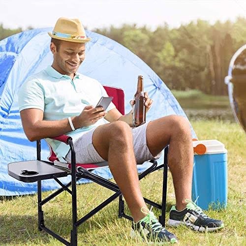 Folding Aluminum Camping Chair with Side Table O66367