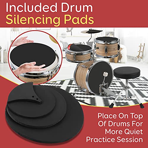 3-Piece Kids Junior Metallic Striped Yellow Drum Set with Throne, Cymbal, Pedal, Bass Drum, Tom and Drumsticks U952304