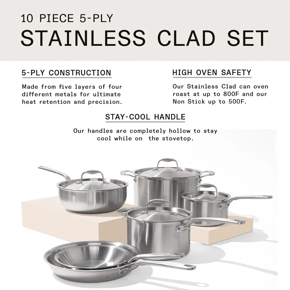 10 Pc Stainless Steel Pot Pan Set A907969
