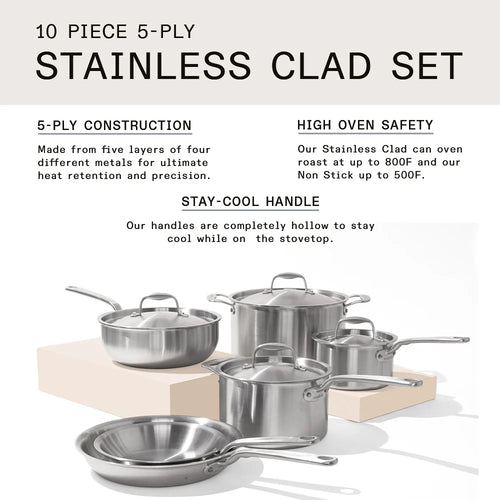 10 Pc Stainless Steel Pot Pan Set A907969
