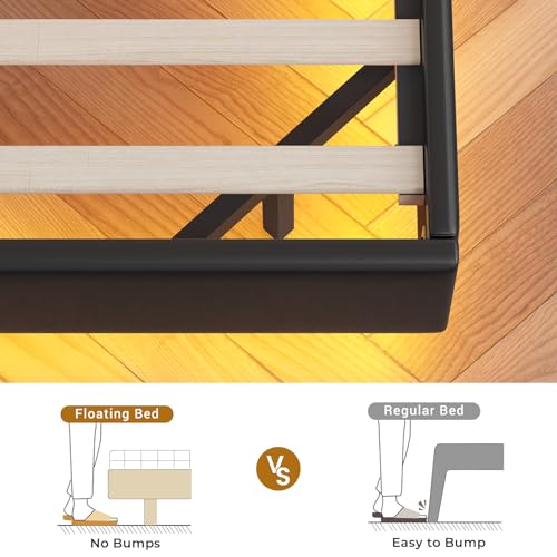 Dark Gray Queen Upholstered Platform Bed with LED Lights and Storage Headboard Y788943