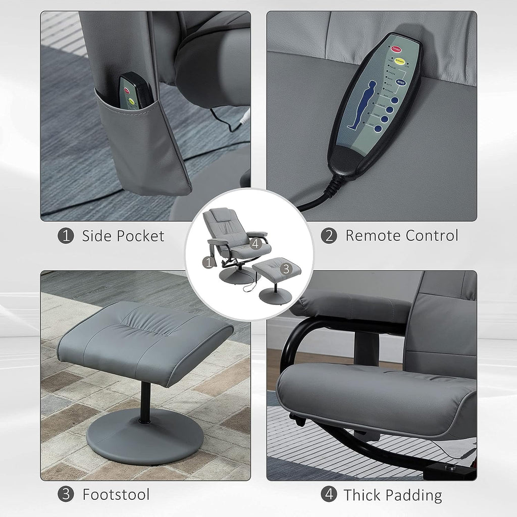 Gray Faux Leather Massaging Recliner Chair and Ottoman Set S250218