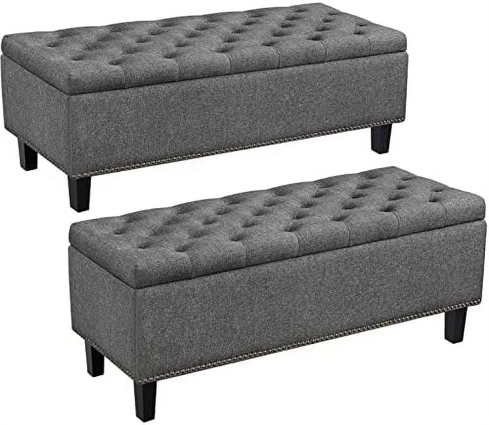 Dark Grey Storage Ottoman Bench 2 Pieces P70482