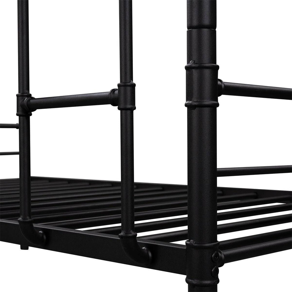 Black Metal and Wood Twin Over Twin Bunk Bed Q8597