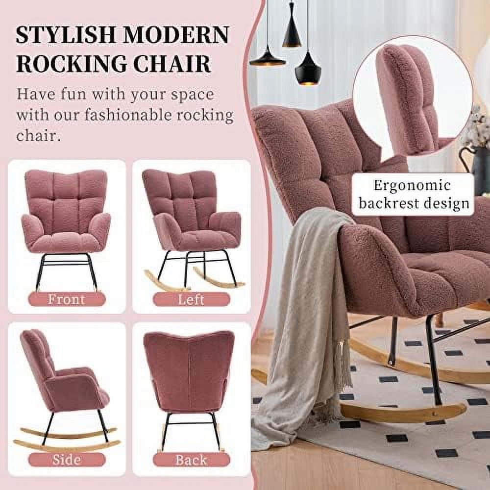 Grey Velvet Upholstered Nursery Rocking Chair N452932