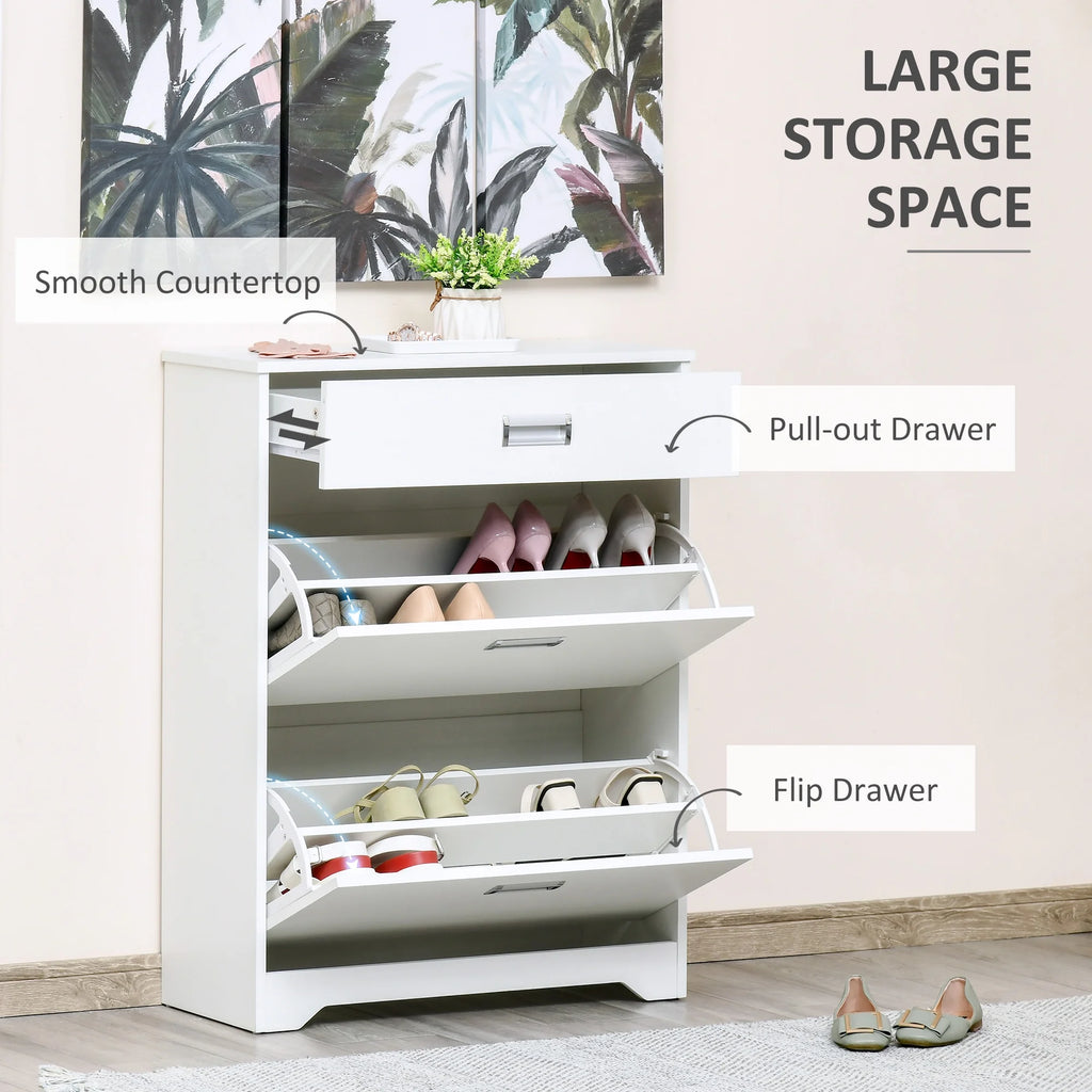 White 3-Drawer Shoe Cabinet with 2 Flip Doors B59766