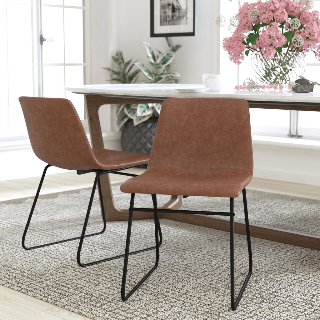 Light Brown Faux Leather Dining Chair Set of 2 K79833