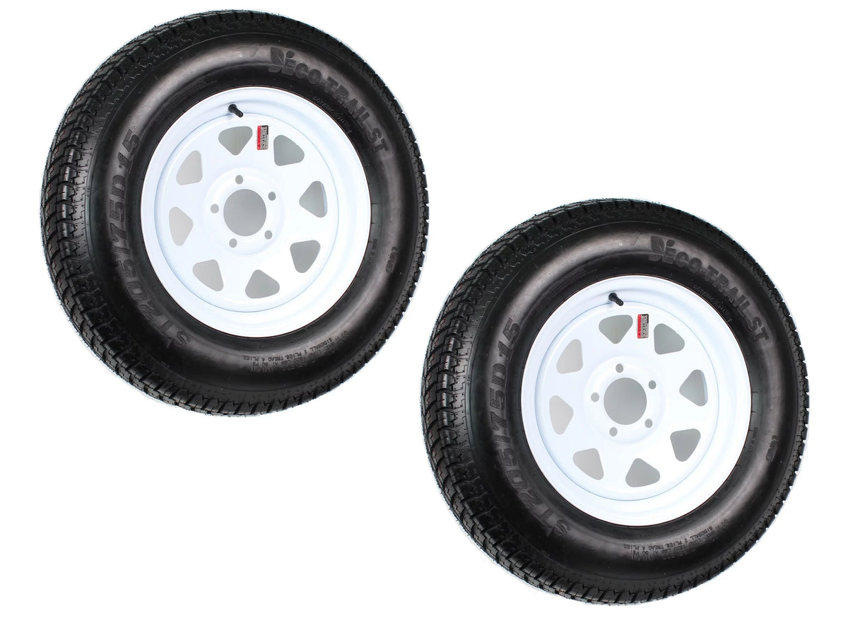 2-Pk Trailer Tire On Rim ST205/75D15 5 Hole White Spoke Wheel S246912